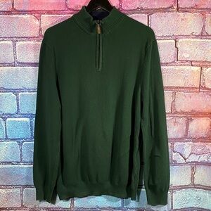 Club Room Men’s XXL Green Quarter-Zip Sweater 100% Cotton Knit Pullover